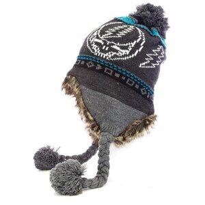 New Charcoal Gray Grateful Dead Knit Steal Your Face Adult Laplander Hat Winter